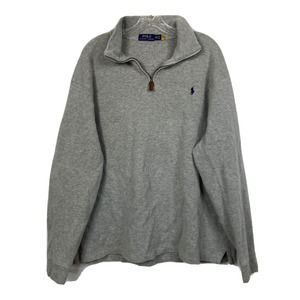 Polo Ralph Lauren Sweater‎ Mens XXL Gray Cotton Knit Quarter Zip Mock Neck